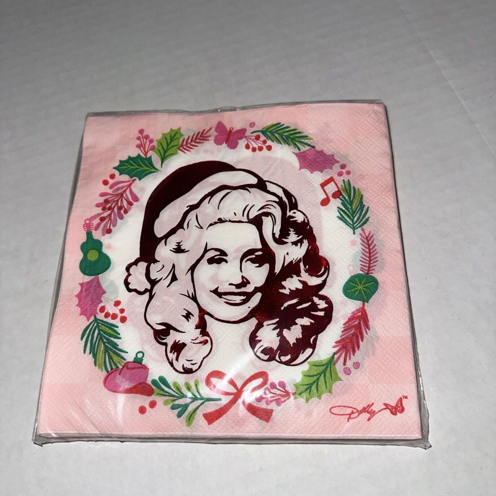 Dolly Parton Christmas Lunch Napkins Bow Pink Viral Santa Hat Licensed NEW